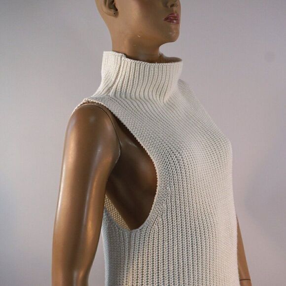 Olivaceous Cream Mock Neck Sleeveless Split Hem Knit Sweater Dress Size Small - Picture 4 of 12